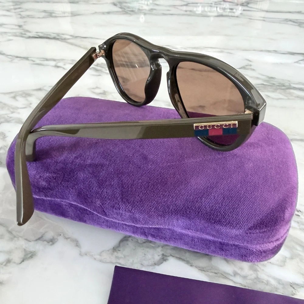Gucci GG0747S Sunglasses Brown Acetate frames gray lenses, 55-19/145‎
